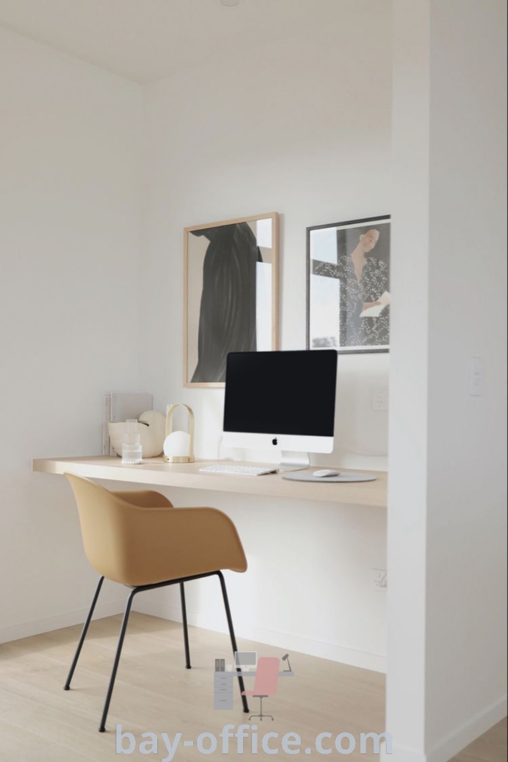 Minimalistic home office with a desk, computer, and chair by the window, showcasing decor ideas for small spaces and inspiring productivity. Discover cozy aesthetic tips and innovative designs for your workspace at bay-office.com.