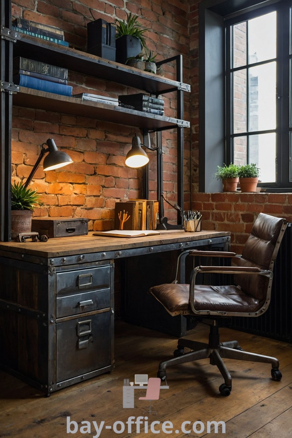 Industrial desk featuring vintage industrial metal design, perfect for a loft home office or workspace. Enhance your productivity with a stylish setup while exploring home office designs and inspiring decor tips at bay-office.com.