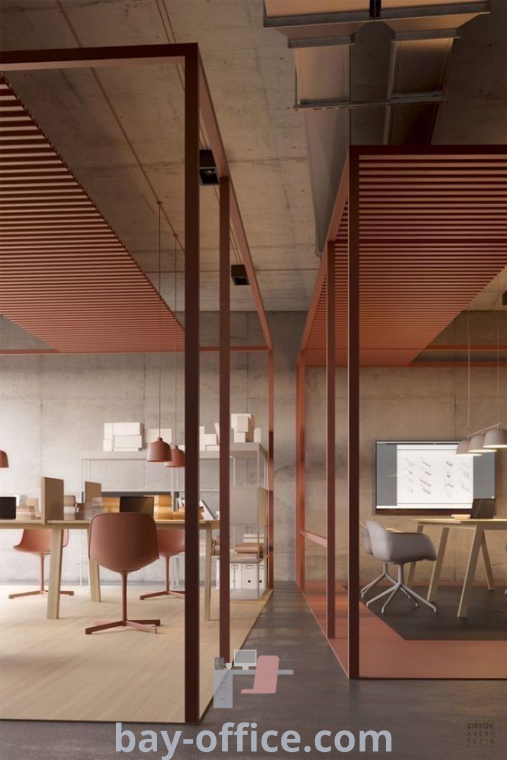 Scandinavian office featuring glass walls, wooden floors, and modern design elements. Perfect for enhancing productivity and creating inspiring workspaces. Discover cozy and stylish decor ideas at bay-office.com.