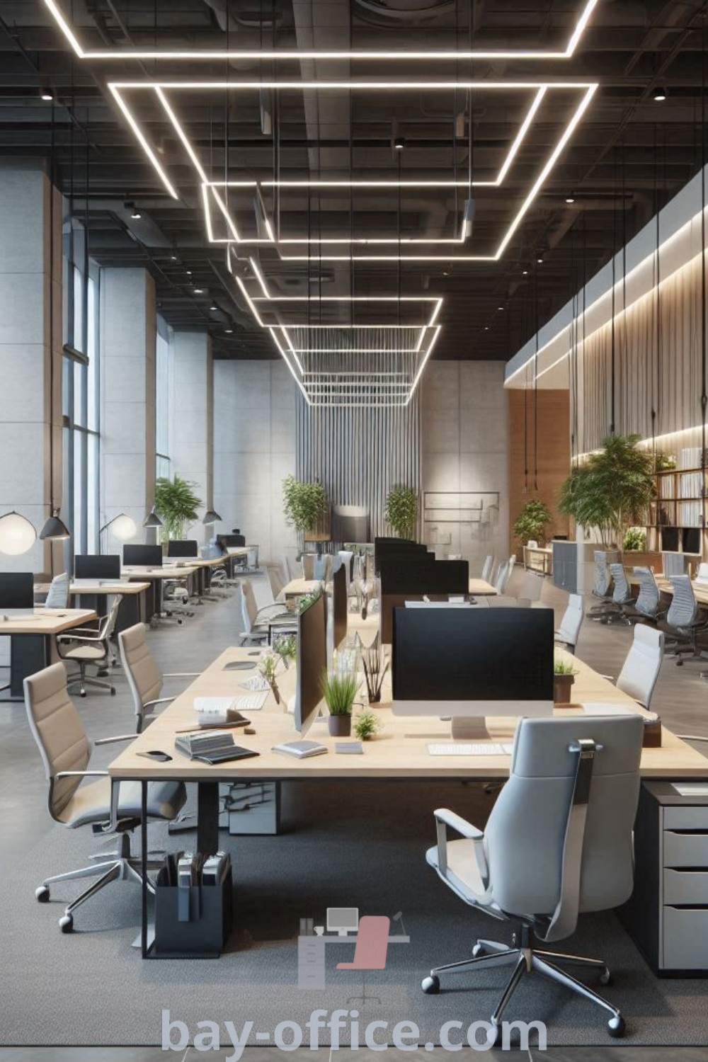 Modern office showcasing a clean, modern design with elements of glass office design, featuring beautiful corporate office setups and inspiring decor ideas for productivity. Explore more on bay-office.com.