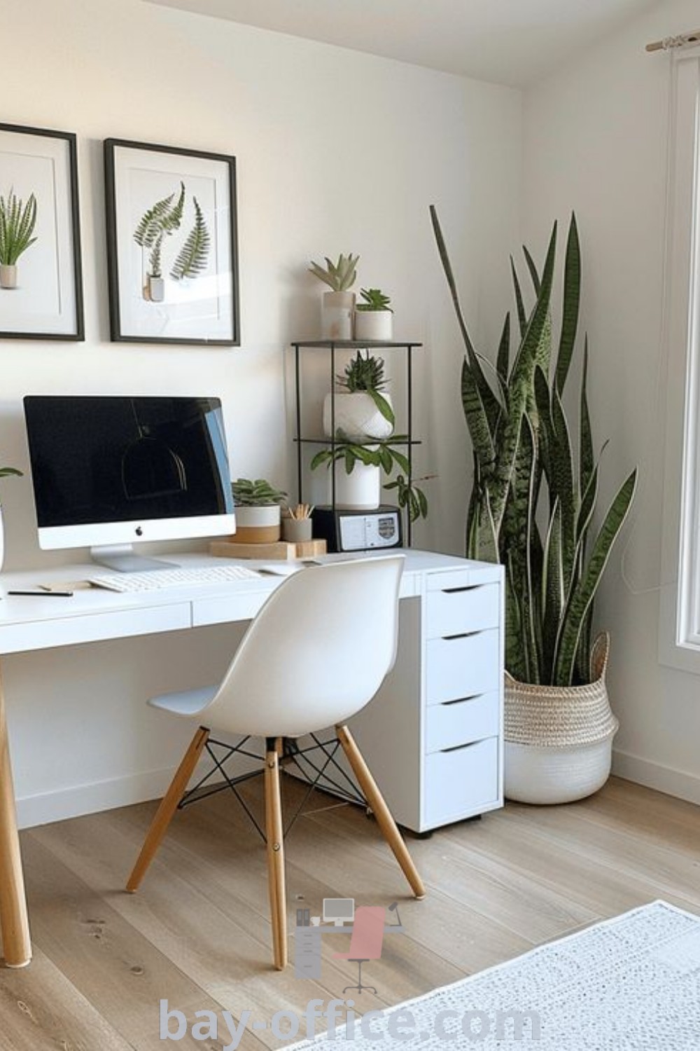 Minimalist home office showcasing simple designs and a comfortable workspace. Ideal for small apartments, this decor emphasizes productivity and cozy aesthetics. Discover inspiring ideas and tips for your perfect home office at bay-office.com.
