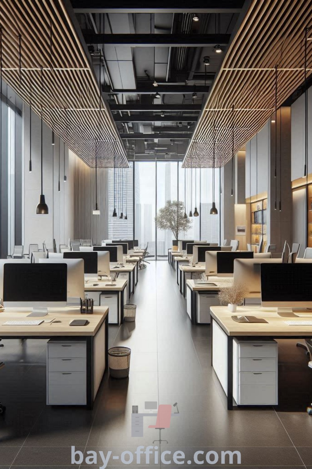 Modern office workspace featuring clean, high-end designs, ergonomic workstations, and inspiring office interior design concepts. Explore ideas that enhance productivity and comfort at bay-office.com.