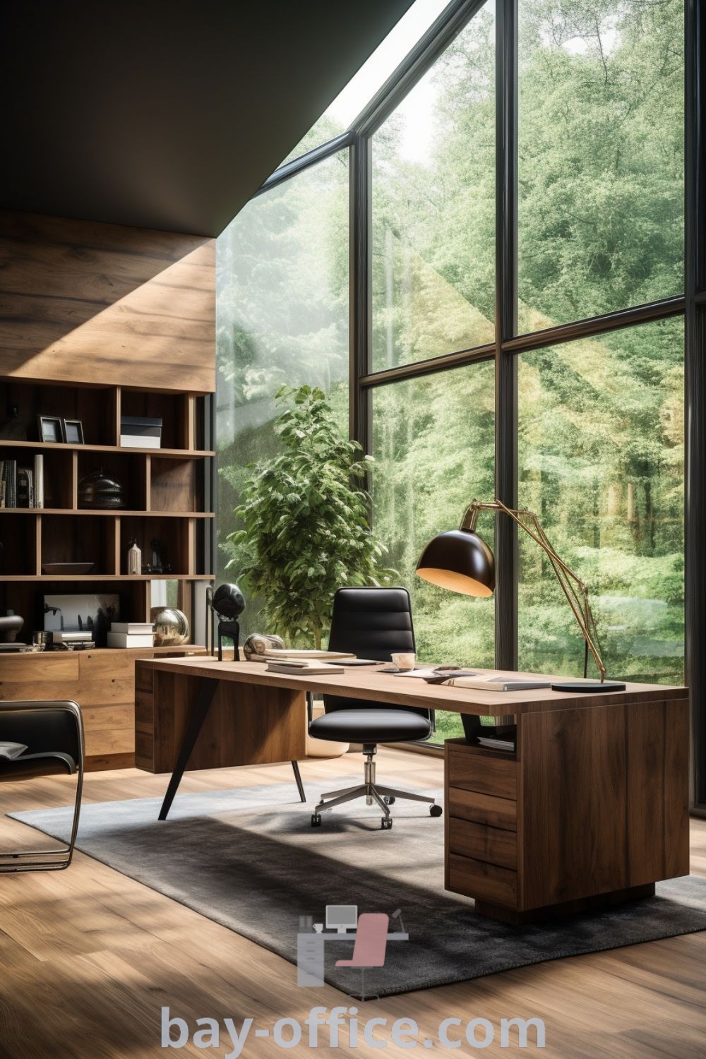 Stylish home office setup featuring industrial architecture, cozy aesthetic, and effective desk decor ideas. Perfect for creating an inspiring workspace that enhances productivity. Explore more office decor ideas for your house or apartment at bay-office.com.