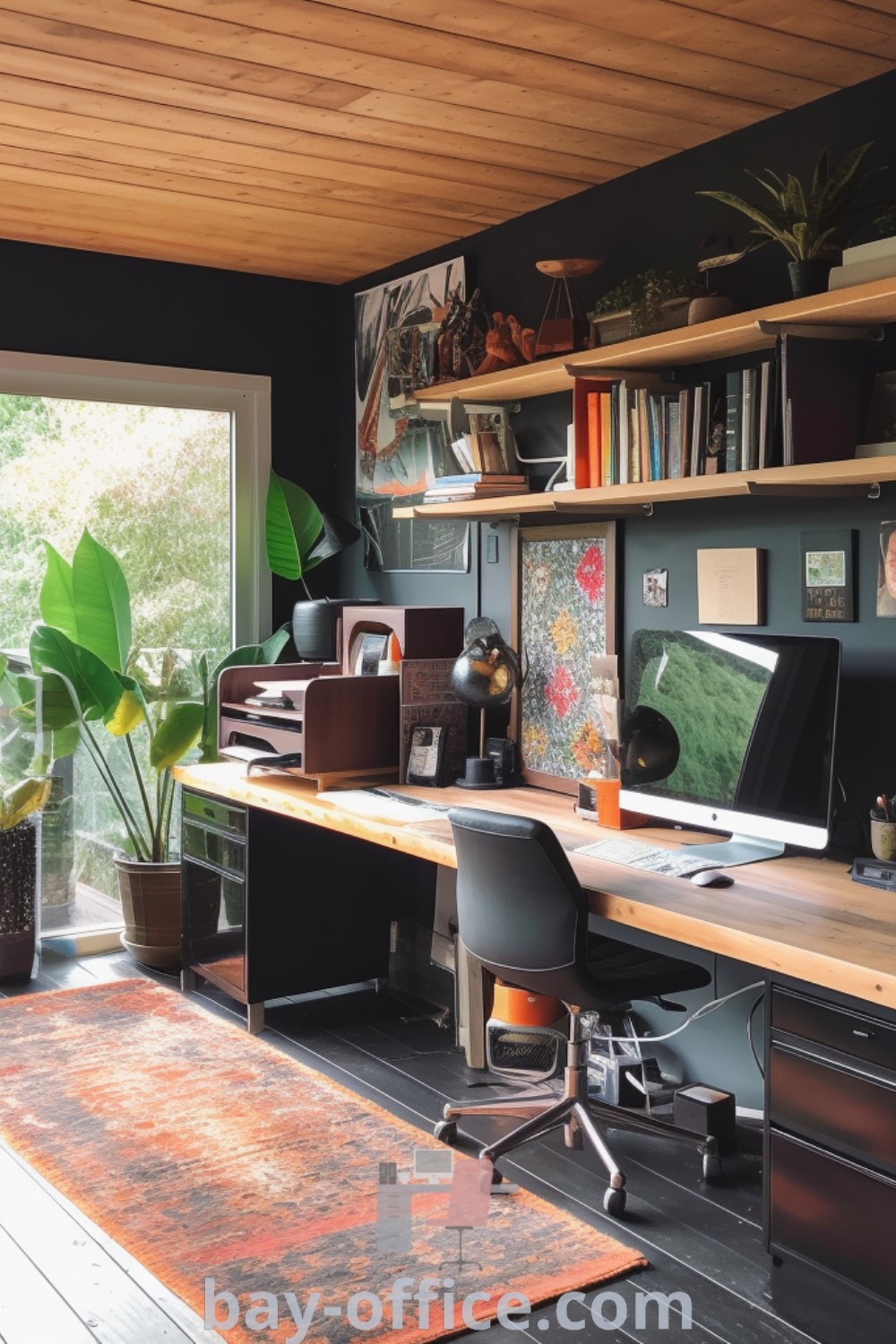 A cozy home office setup featuring lots of plants on the desk, reflecting design trends and decorating ideas for small spaces. This inspiring decor enhances productivity and comfort for a home studio setup. Visit bay-office.com for more ideas you